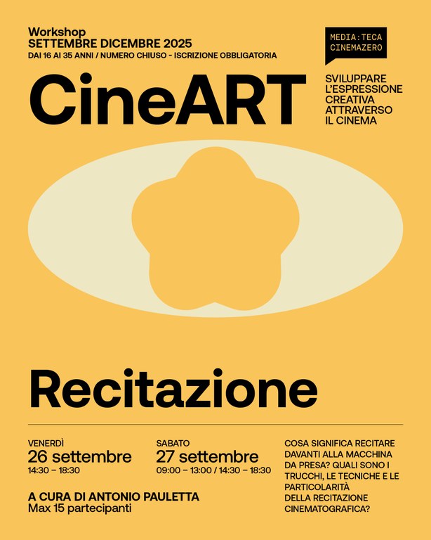 Cosa significa recitare davanti alla macchina da presa? Quali sono i trucchi, le tecniche e le particolarità della recitazione cinematografica? Un laboratorio che vuole offrire un primo sguardo pratico e guidato sul linguaggio della recitazione, per capire come funziona… provandolo. Durante la prima giornata affronteremo le basi teoriche e tecniche del lavoro attoriale: il respiro, la voce, la dizione, l’analisi del testo e il lavoro sul personaggio. Scopriremo alcuni tra i principali metodi di recitazione sviluppati nel tempo, osservandone differenze e punti di contatto. La seconda giornata sarà dedicata alla pratica: l3 partecipanti lavoreranno davanti alla macchina da presa su scene tratte da film e serie TV. Sarà l’occasione per mettere in gioco quanto appreso, confrontarsi con il linguaggio e i tempi del set, e ricevere indicazioni personalizzate.  venerdì 26 settembre (14:30 – 18:30) e sabato 27 settembre (09:00 – 13:00 / 14:30 – 18:30)