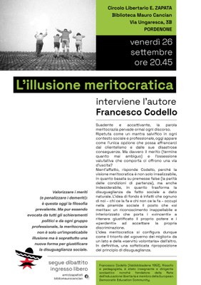 Presentazione libro con l'autore Francesco Codello (Valdobbiadene 1953), filosofo e pedagogista, è stato insegnante e dirigente scolastico, nonché fondatore della Rete dell'educazione libertaria e membro della European Democratic Education Community.